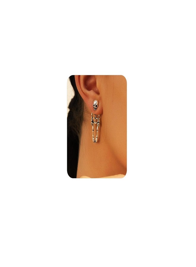JSLOVFLO Punk Halloween Earrings for Women,Witch Skull Skeleton Dangle Earrings for Women,Scary Halloween Party Earring for Halloween Accessories (Skull) - Image 1